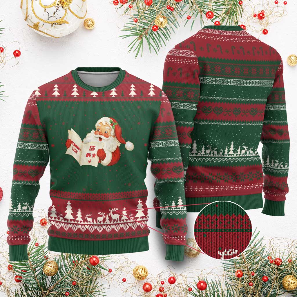 Funny 67 Xmas Santa Ugly Christmas Sweater Naughty List Kids Who Say Six Seven Meme TS11 Red Green Print Your Wear