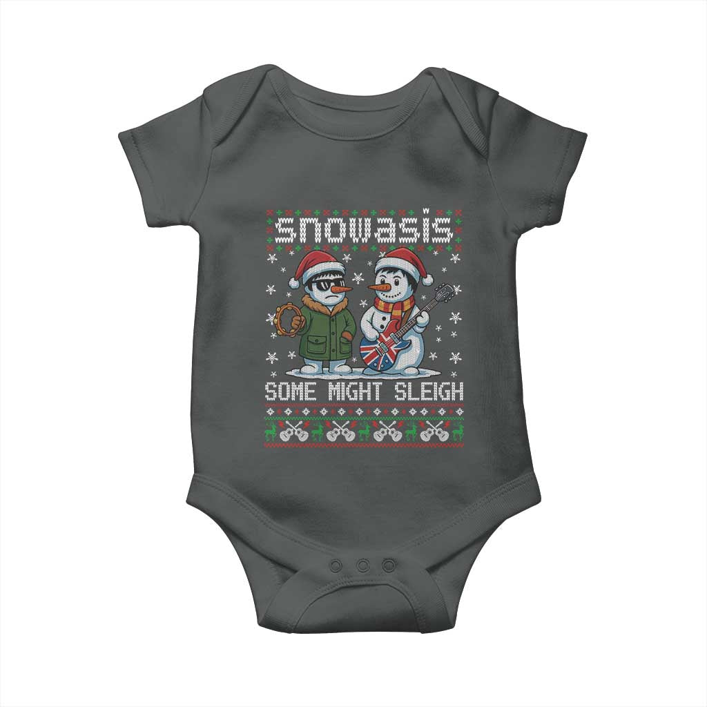 Snowasis Some Might Sleigh Baby Onesie Funny Christmas Snowmen Rock Band Parody TS11 Dark Heather Print Your Wear
