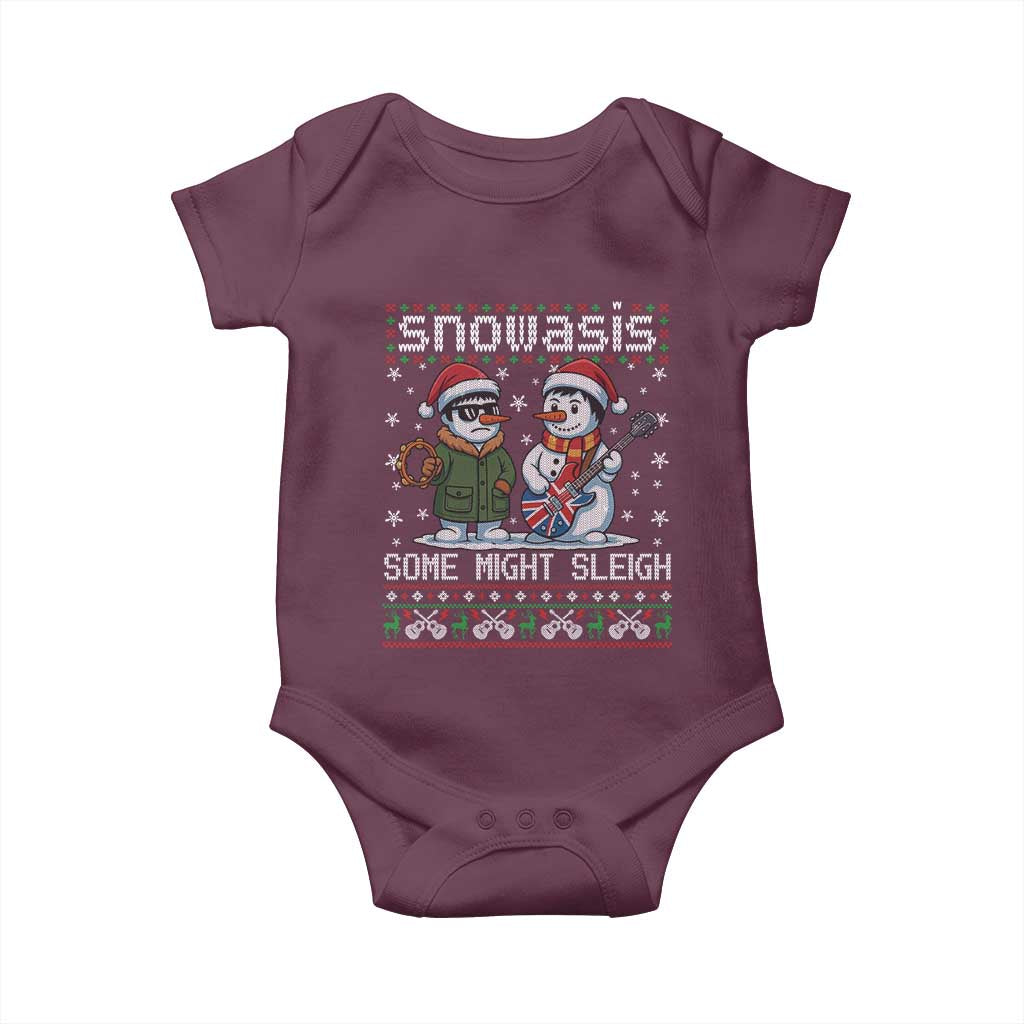 Snowasis Some Might Sleigh Baby Onesie Funny Christmas Snowmen Rock Band Parody TS11 Maroon Print Your Wear