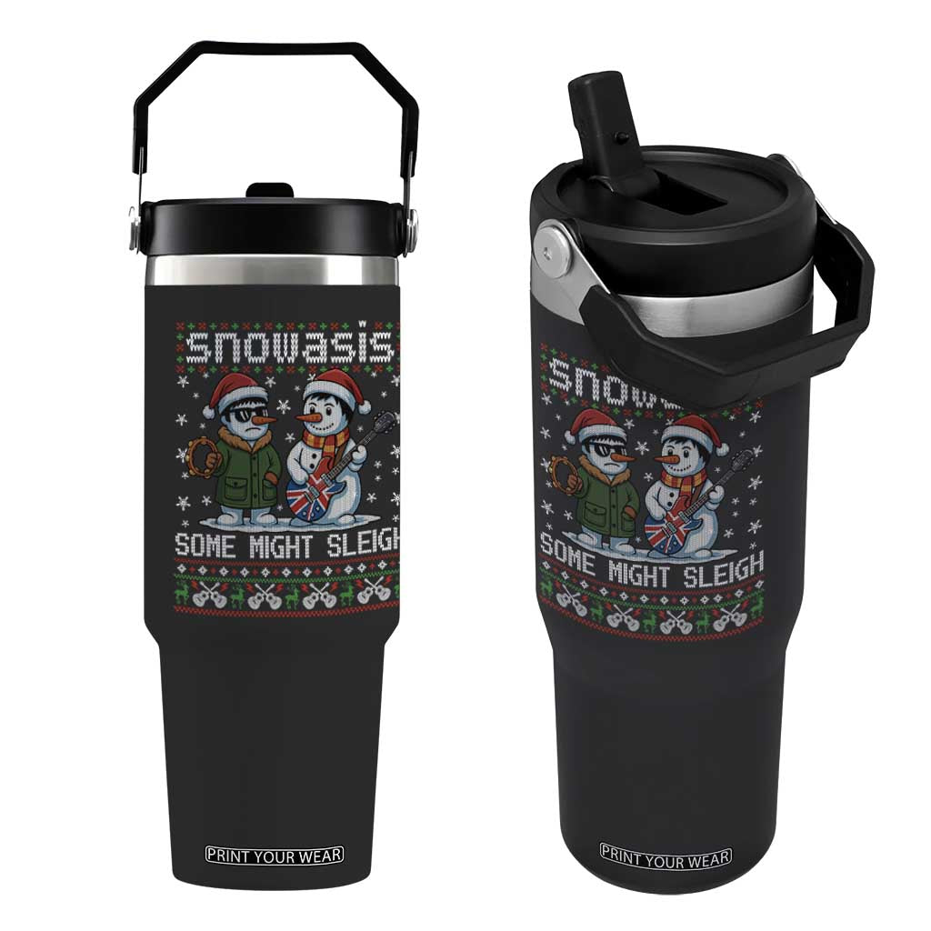 Snowasis Some Might Sleigh Flip Straw Tumbler Funny Christmas Snowmen Rock Band Parody TS11 One Size: 30 oz Black Print Your Wear