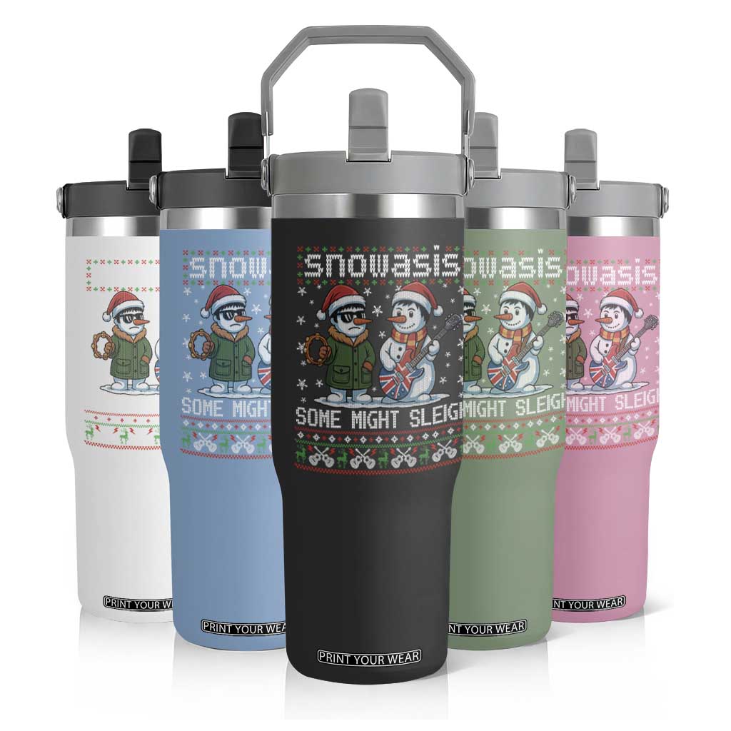 Snowasis Some Might Sleigh Flip Straw Tumbler Funny Christmas Snowmen Rock Band Parody TS11 Print Your Wear
