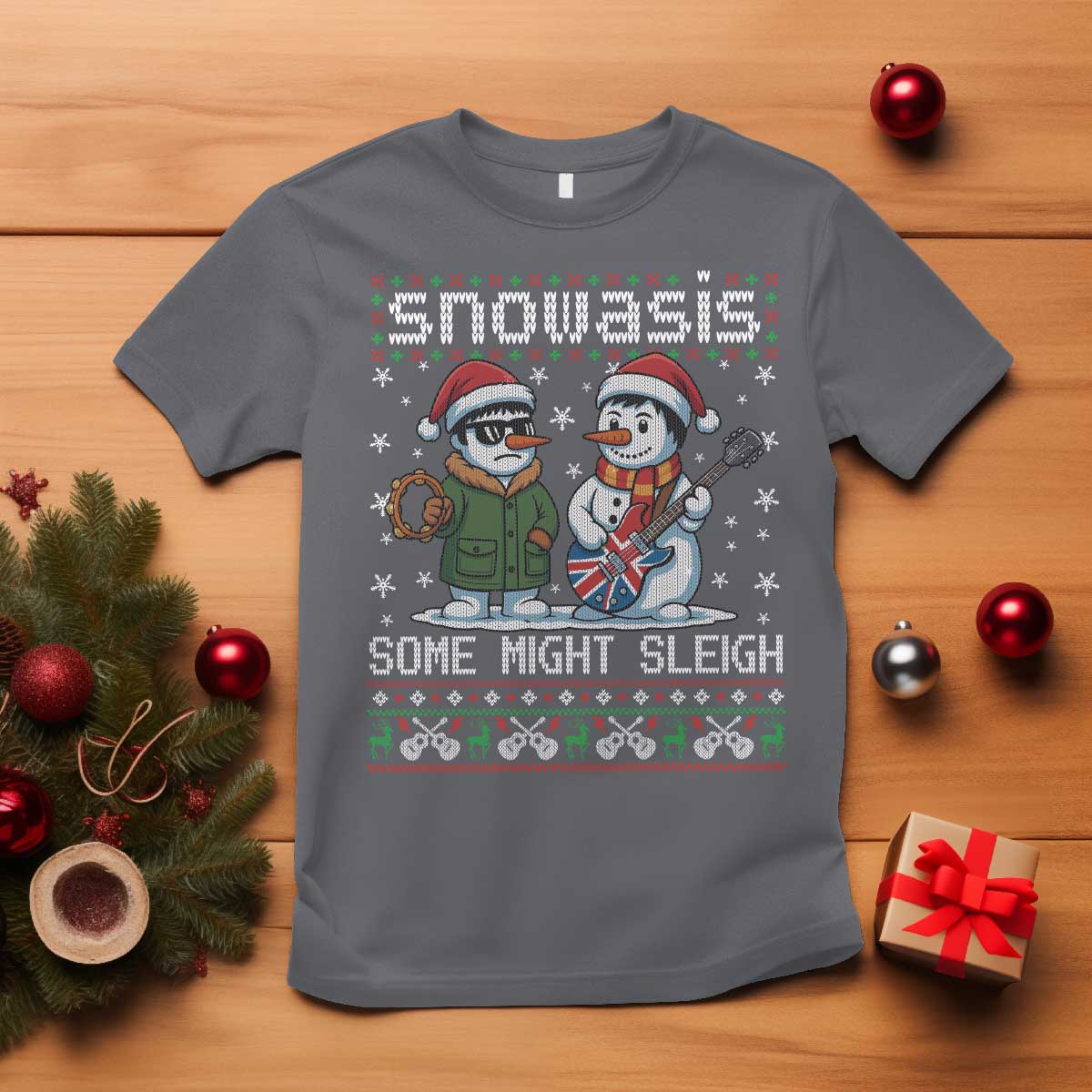 Snowasis Some Might Sleigh T Shirt Funny Christmas Snowmen Rock Band Parody TS11 Charcoal Print Your Wear