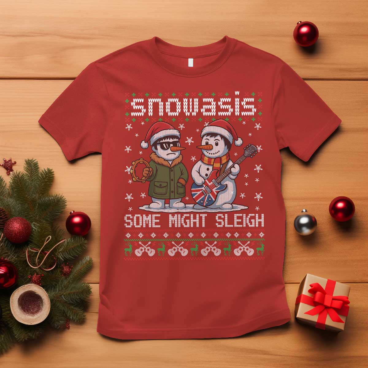Snowasis Some Might Sleigh T Shirt Funny Christmas Snowmen Rock Band Parody TS11 Red Print Your Wear