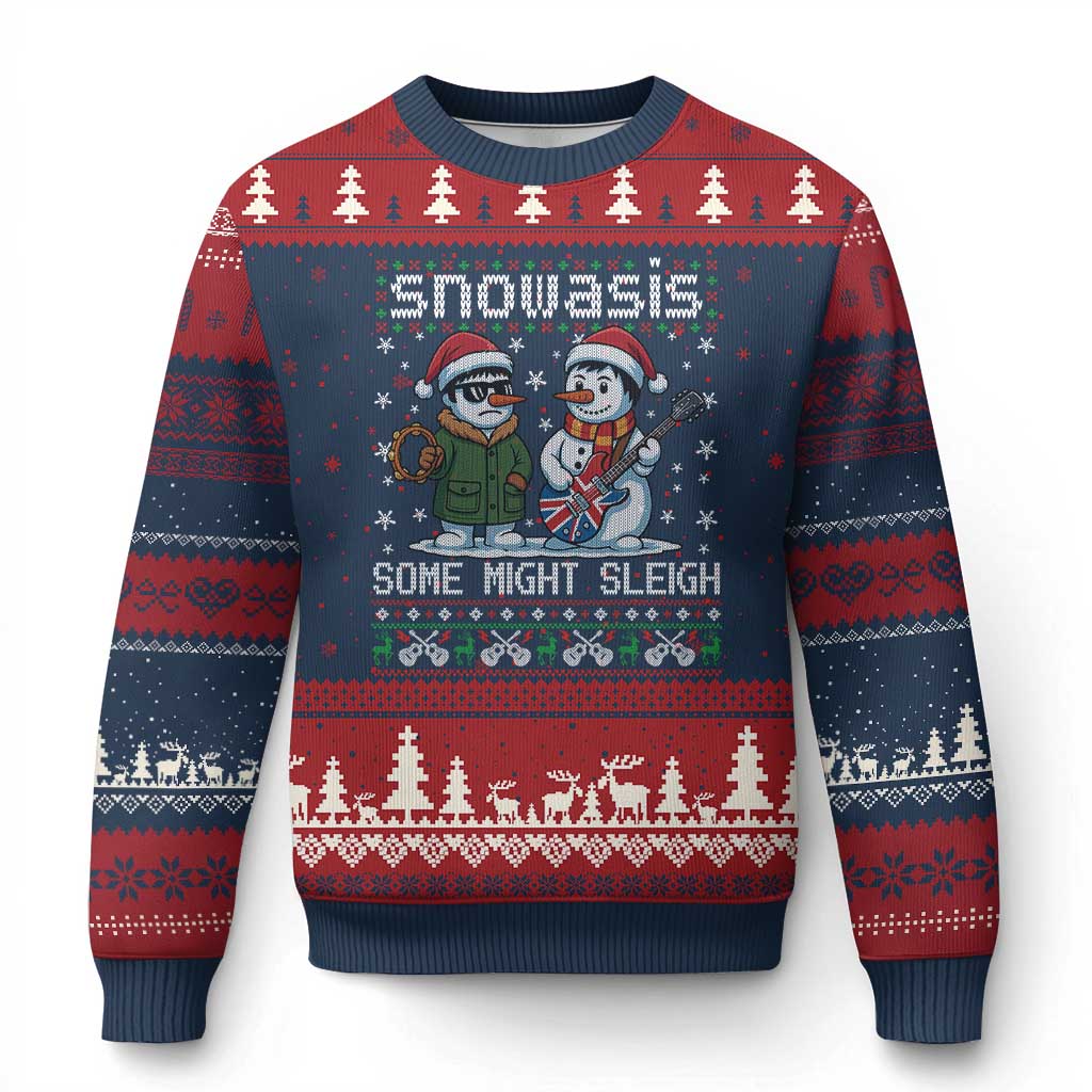 Snowasis Some Might Sleigh Ugly Christmas Sweater Funny Xmas Snowmen Rock Band Parody TS11 Navy Red Print Your Wear