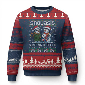 Snowasis Some Might Sleigh Ugly Christmas Sweater Funny Xmas Snowmen Rock Band Parody TS11 Navy Red Print Your Wear