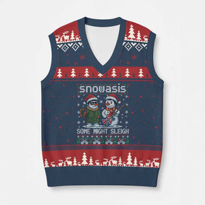 Snowasis Some Might Sleigh V-Neck Knit Sweater Vest Funny Xmas Snowmen Rock Band Parody TS11 Navy Red Print Your Wear