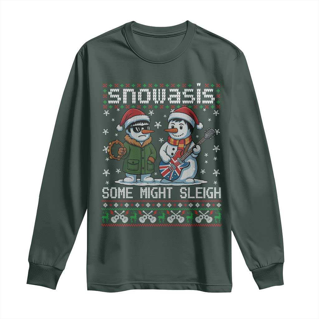 Snowasis Some Might Sleigh Long Sleeve Shirt Funny Christmas Snowmen Rock Band Parody TS11 Dark Forest Green Print Your Wear