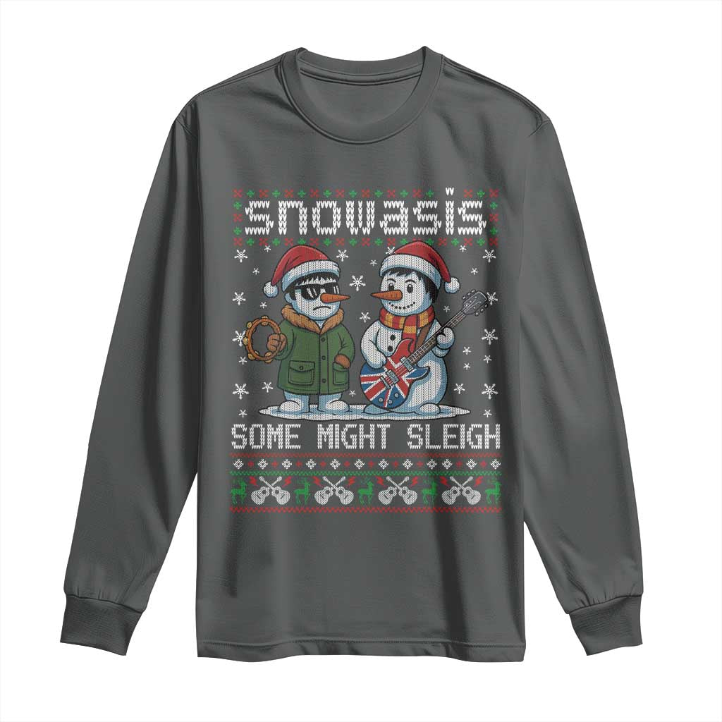 Snowasis Some Might Sleigh Long Sleeve Shirt Funny Christmas Snowmen Rock Band Parody TS11 Dark Heather Print Your Wear