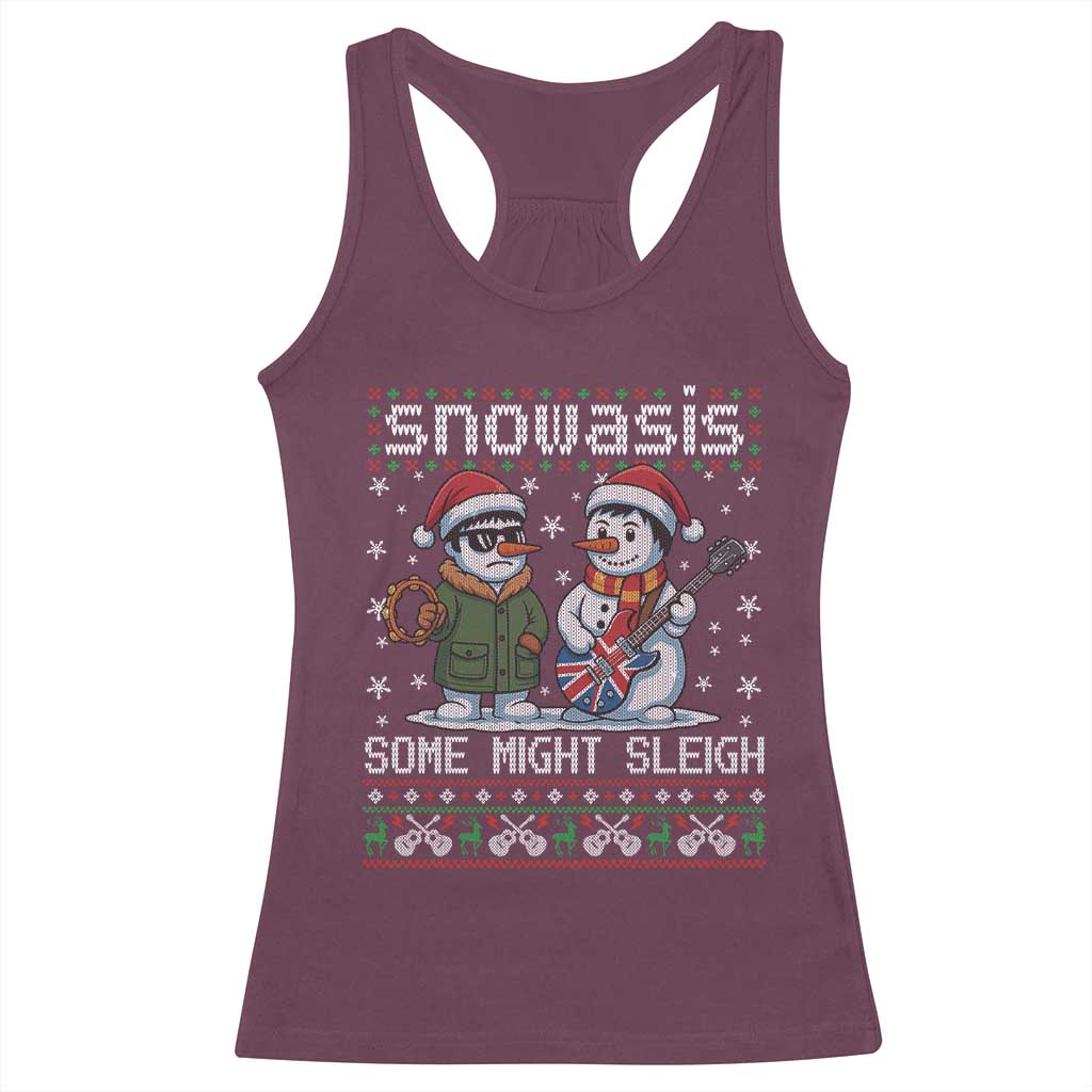 Snowasis Some Might Sleigh Racerback Tank Top Funny Christmas Snowmen Rock Band Parody TS11 Maroon Print Your Wear