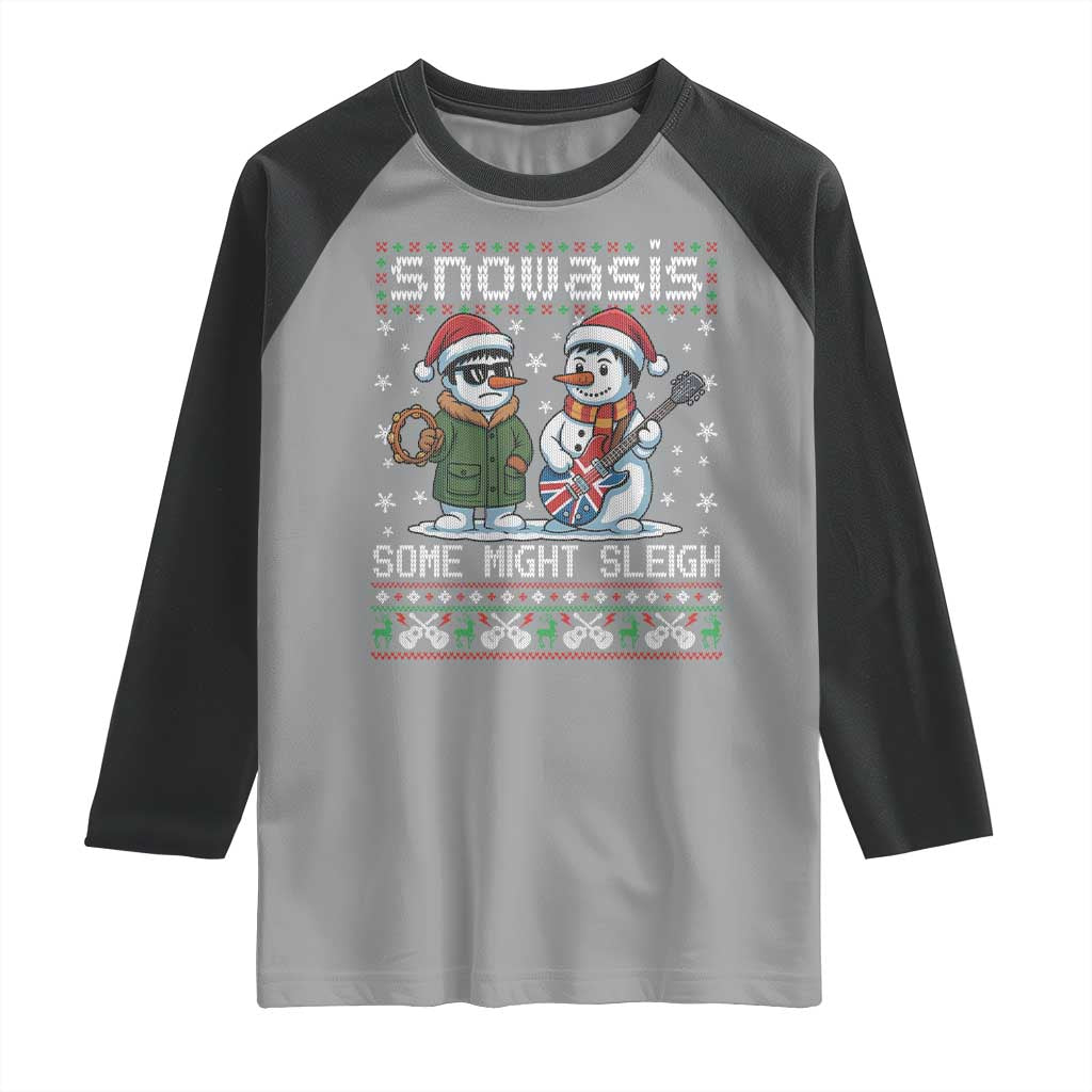 Snowasis Some Might Sleigh Raglan Shirt Funny Christmas Snowmen Rock Band Parody TS11 Sport Gray Black Print Your Wear