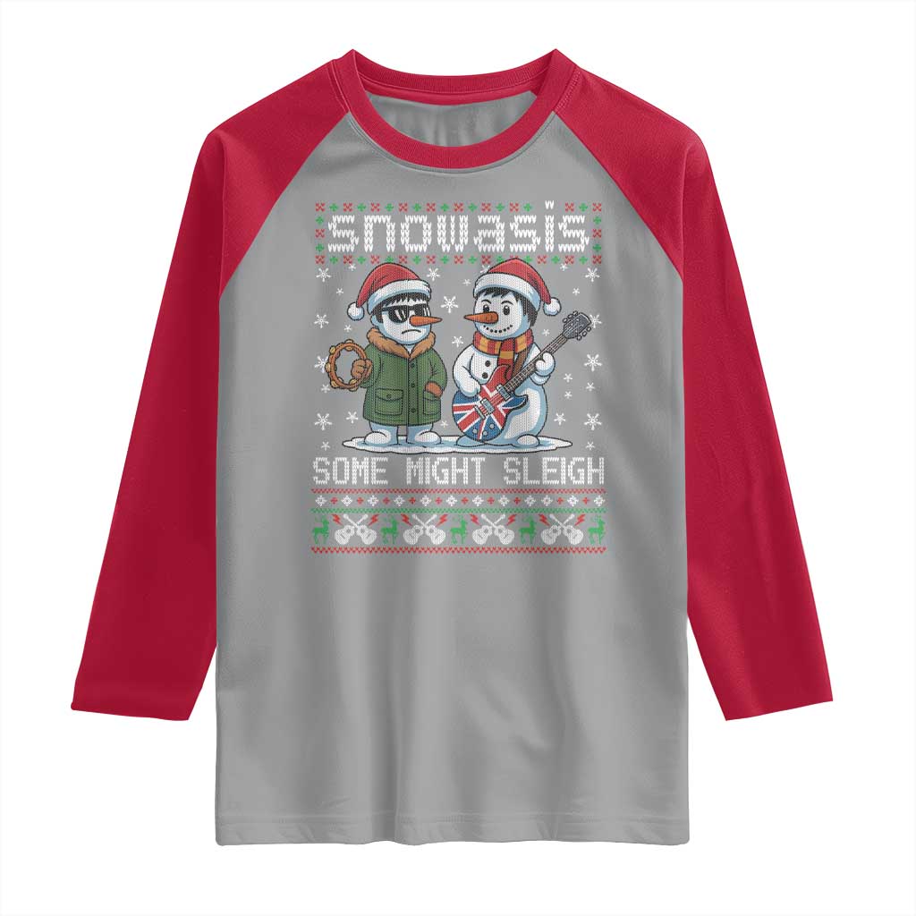 Snowasis Some Might Sleigh Raglan Shirt Funny Christmas Snowmen Rock Band Parody TS11 Sport Gray Red Print Your Wear