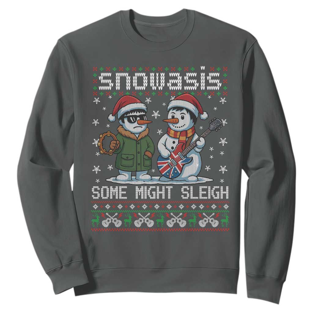 Snowasis Some Might Sleigh Sweatshirt Funny Christmas Snowmen Rock Band Parody TS11 Dark Heather Print Your Wear