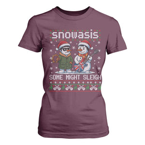 Snowasis Some Might Sleigh T Shirt For Women Funny Christmas Snowmen Rock Band Parody TS11 Maroon Print Your Wear
