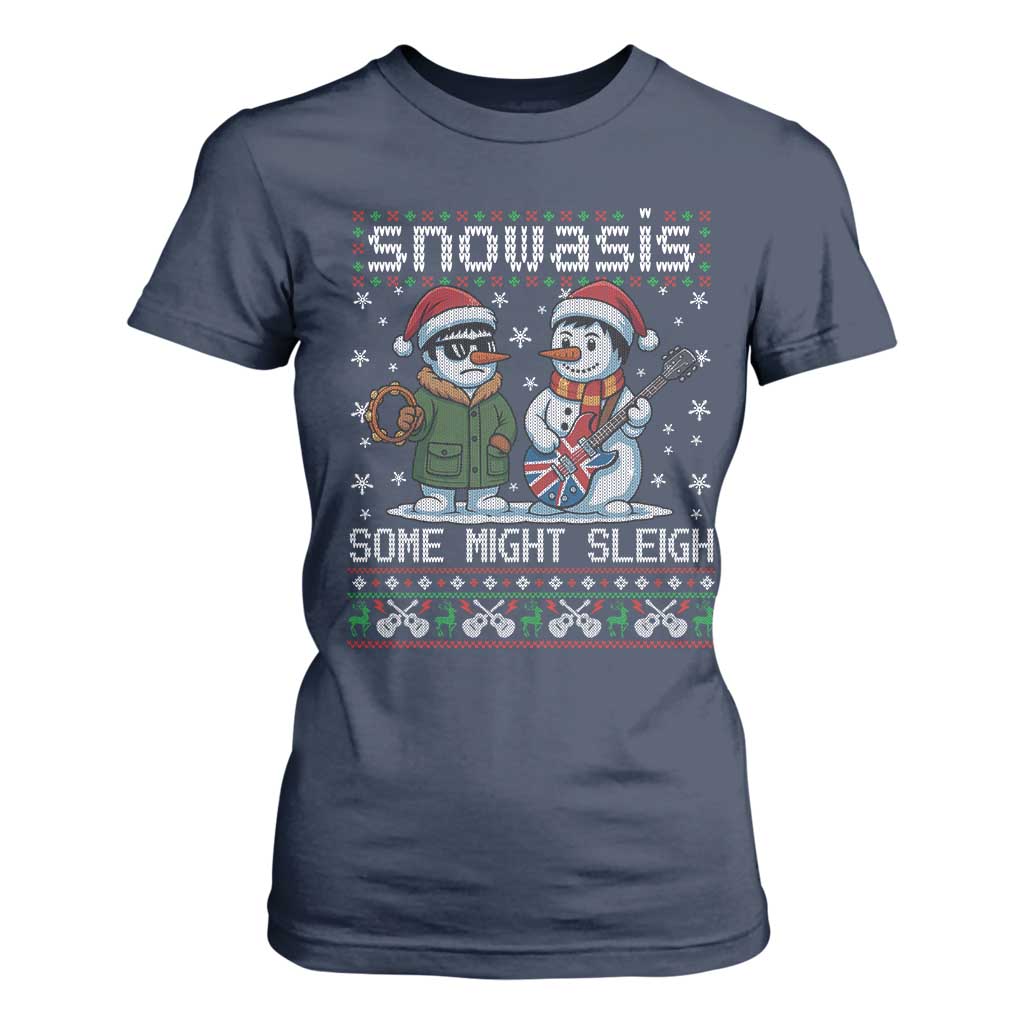 Snowasis Some Might Sleigh T Shirt For Women Funny Christmas Snowmen Rock Band Parody TS11 Navy Print Your Wear