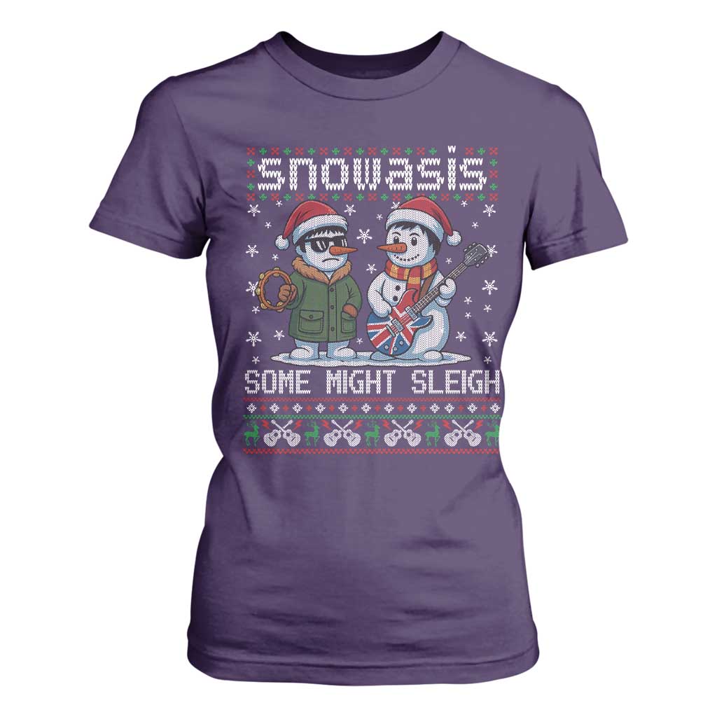 Snowasis Some Might Sleigh T Shirt For Women Funny Christmas Snowmen Rock Band Parody TS11 Purple Print Your Wear