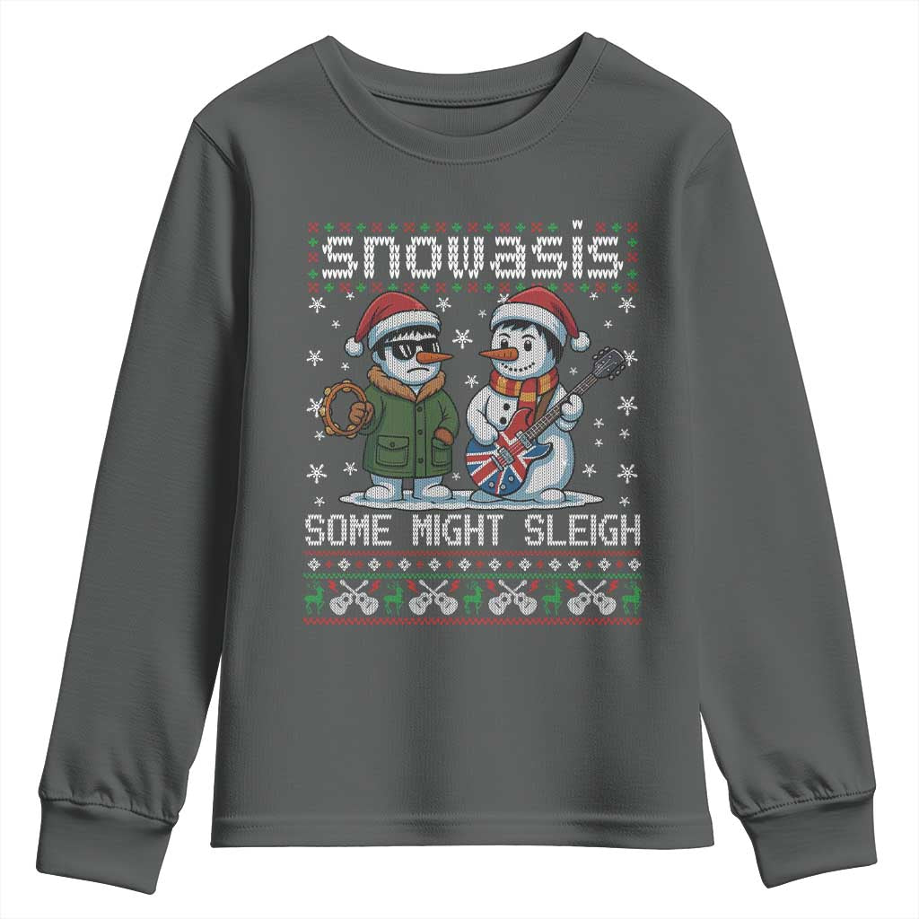 Snowasis Some Might Sleigh Youth Sweatshirt Funny Christmas Snowmen Rock Band Parody TS11 Dark Heather Print Your Wear