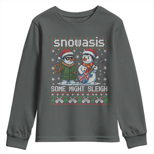 Snowasis Some Might Sleigh Youth Sweatshirt Funny Christmas Snowmen Rock Band Parody TS11 Dark Heather Print Your Wear