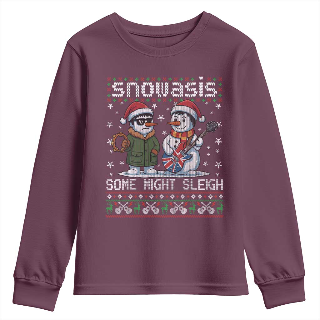 Snowasis Some Might Sleigh Youth Sweatshirt Funny Christmas Snowmen Rock Band Parody TS11 Maroon Print Your Wear