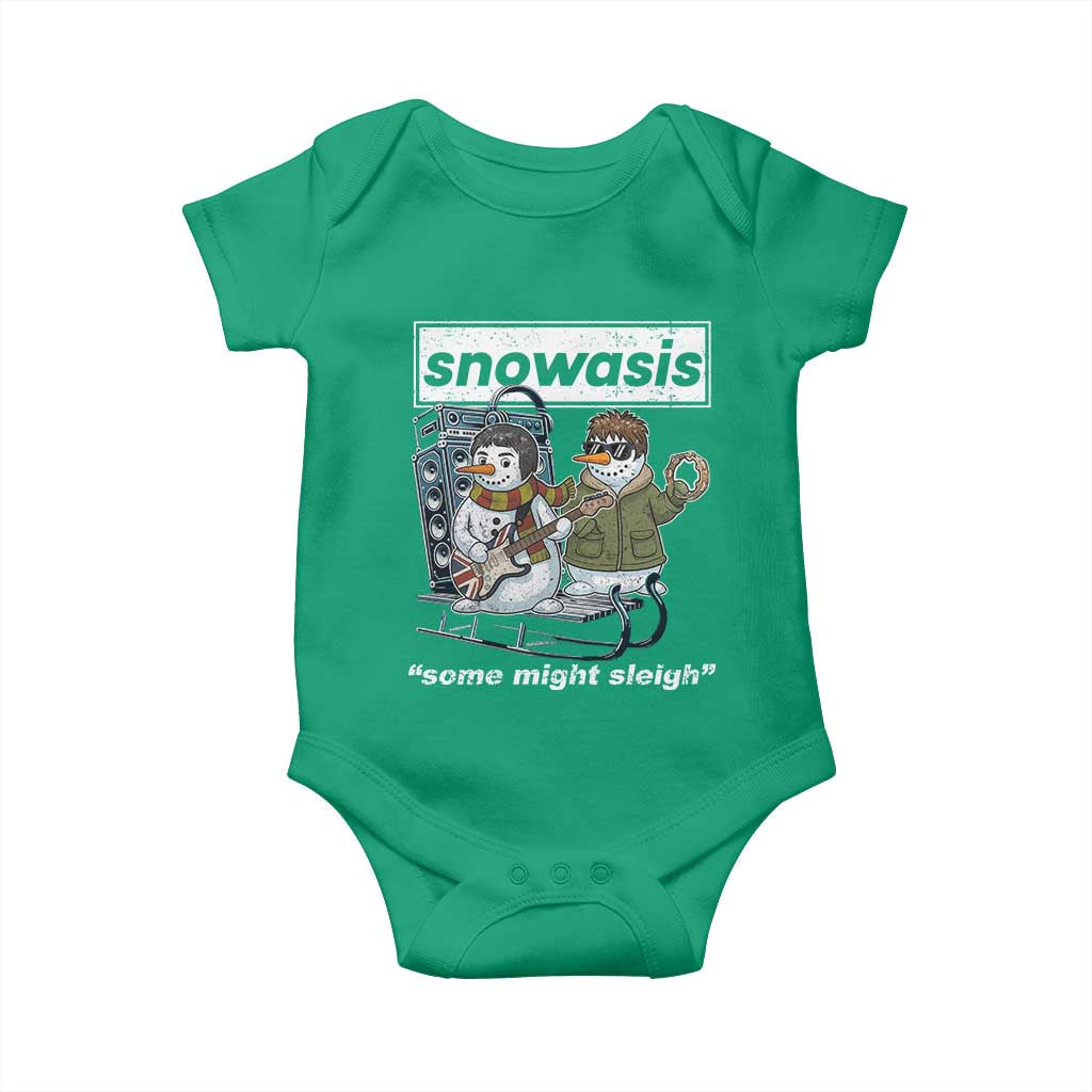 Snowasis Some Might Sleigh Baby Onesie Funny Christmas Snowmen Rock Band TS11 Irish Green Print Your Wear