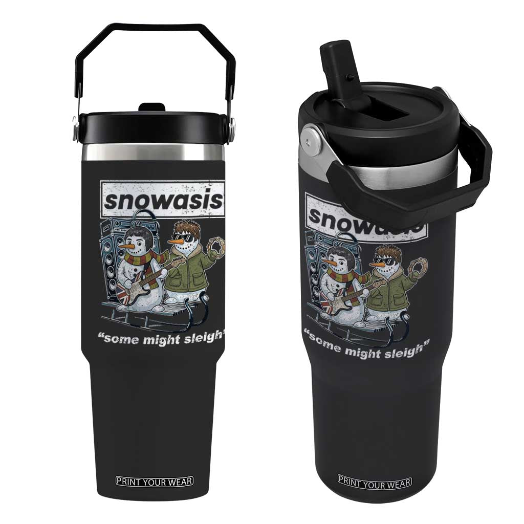 Snowasis Some Might Sleigh Flip Straw Tumbler Funny Christmas Snowmen Rock Band TS11 One Size: 30 oz Black Print Your Wear