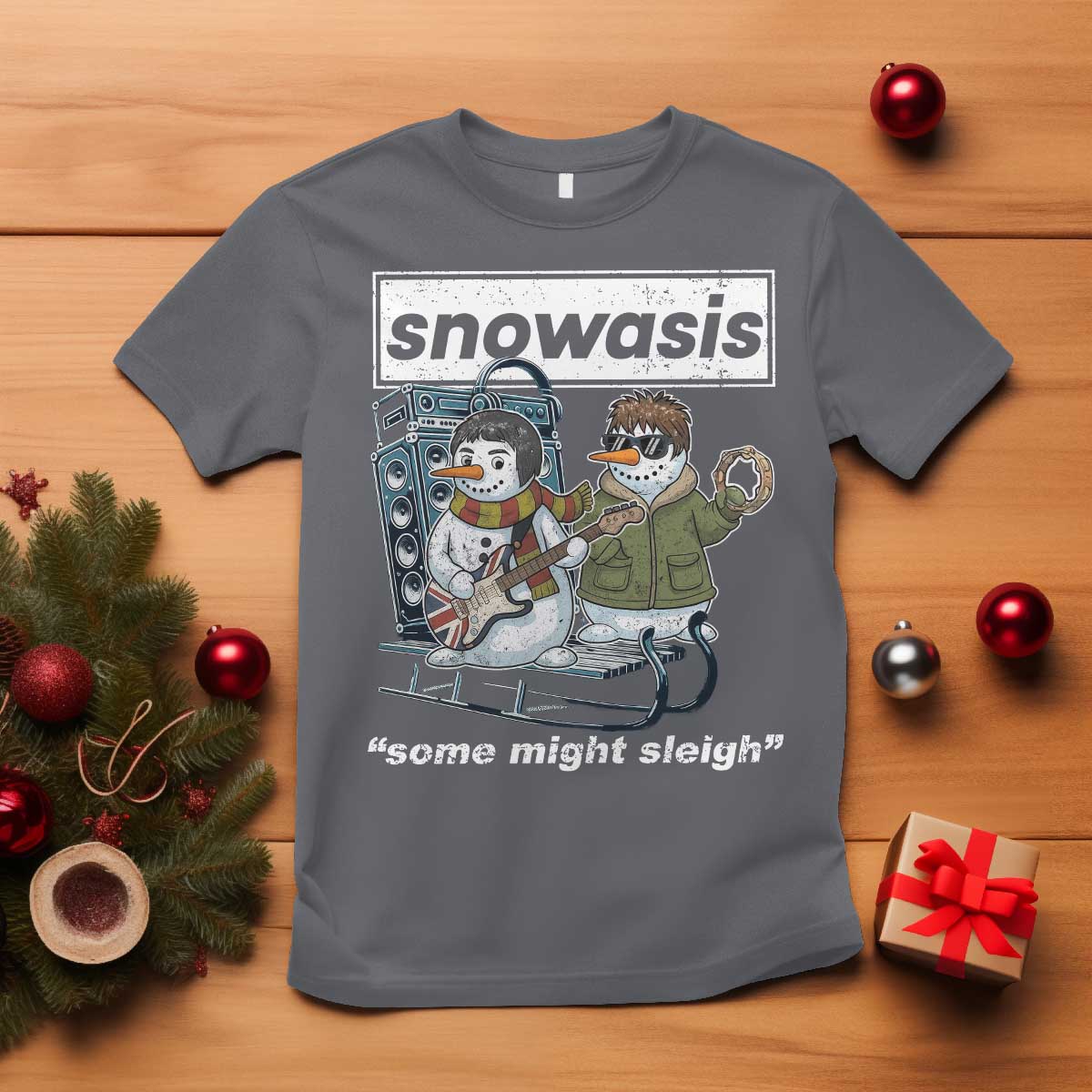 Snowasis Some Might Sleigh T Shirt Funny Christmas Snowmen Rock Band TS11 Charcoal Print Your Wear