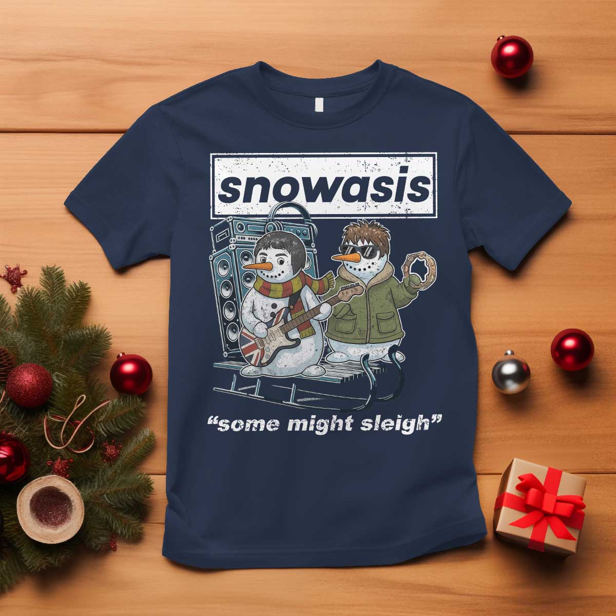 Snowasis Some Might Sleigh T Shirt Funny Christmas Snowmen Rock Band TS11 Navy Print Your Wear