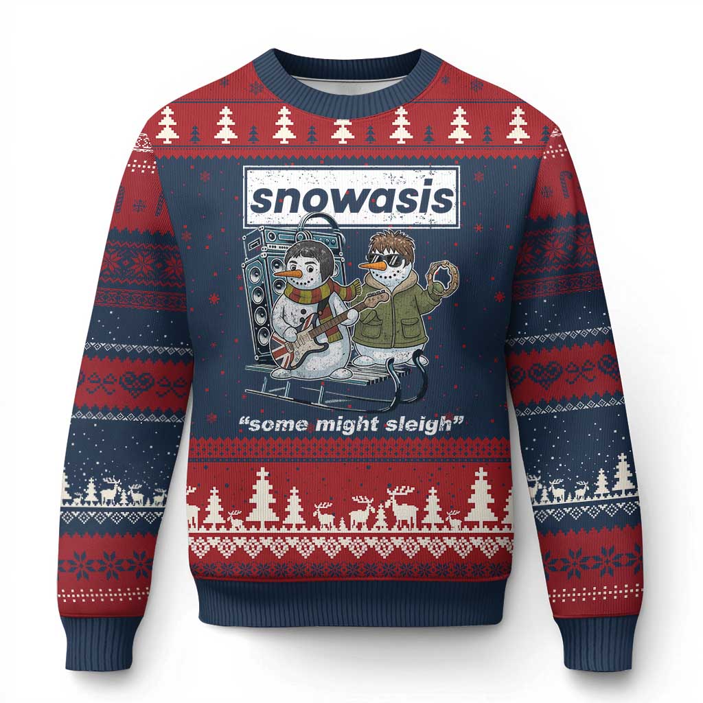 Snowasis Some Might Sleigh Ugly Christmas Sweater Funny Xmas Snowmen Rock Band TS11 Navy Red Print Your Wear