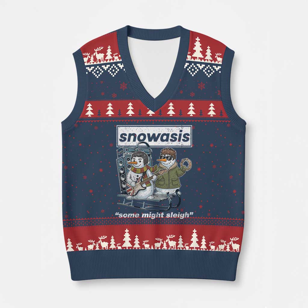 Snowasis Some Might Sleigh V-Neck Knit Sweater Vest Funny Xmas Snowmen Rock Band TS11 Navy Red Print Your Wear