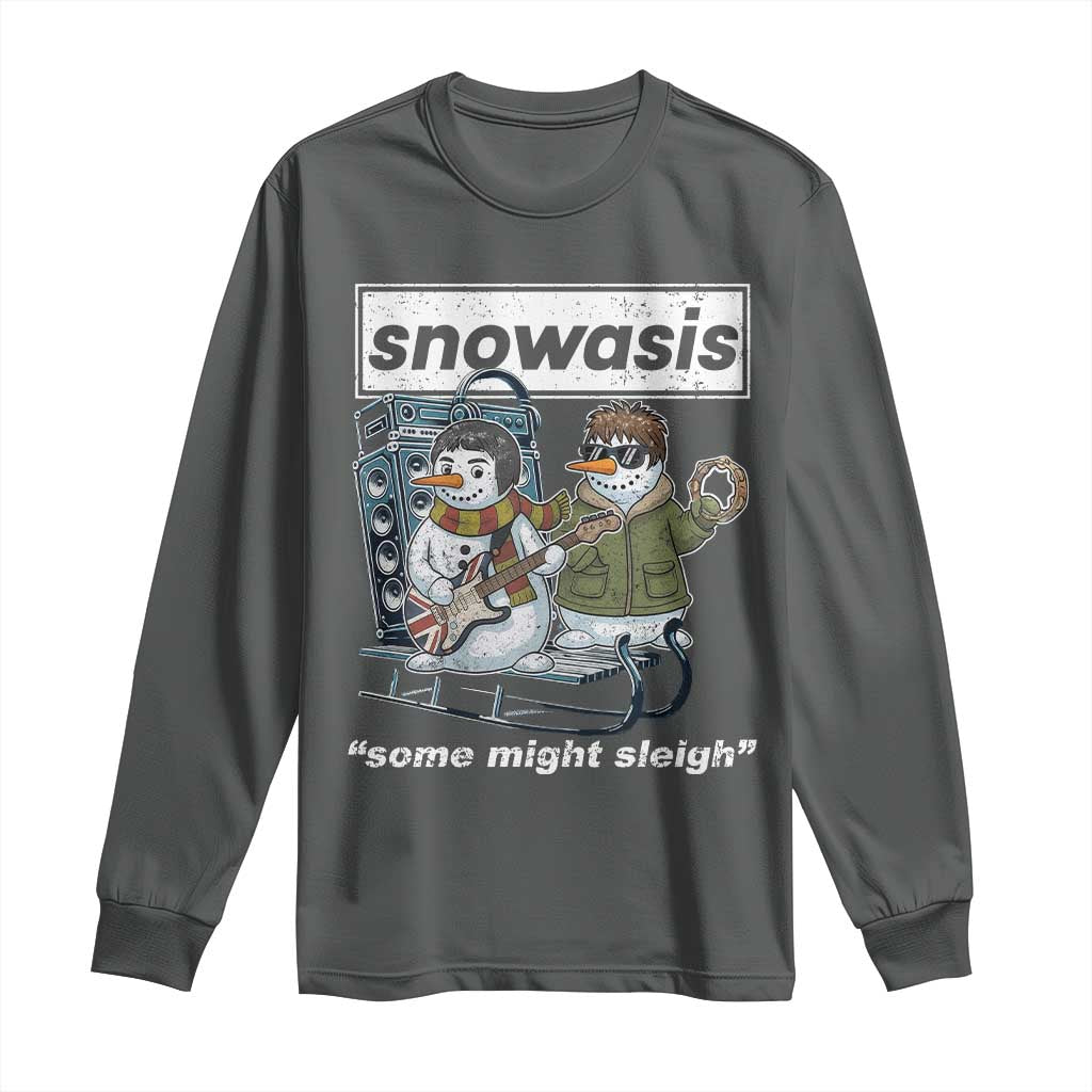 Snowasis Some Might Sleigh Long Sleeve Shirt Funny Christmas Snowmen Rock Band TS11 Dark Heather Print Your Wear