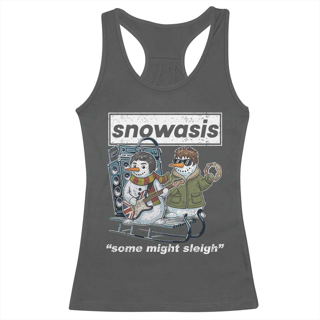 Snowasis Some Might Sleigh Racerback Tank Top Funny Christmas Snowmen Rock Band TS11 Dark Heather Print Your Wear