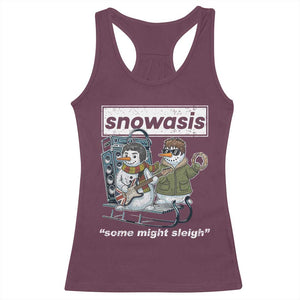 Snowasis Some Might Sleigh Racerback Tank Top Funny Christmas Snowmen Rock Band TS11 Maroon Print Your Wear
