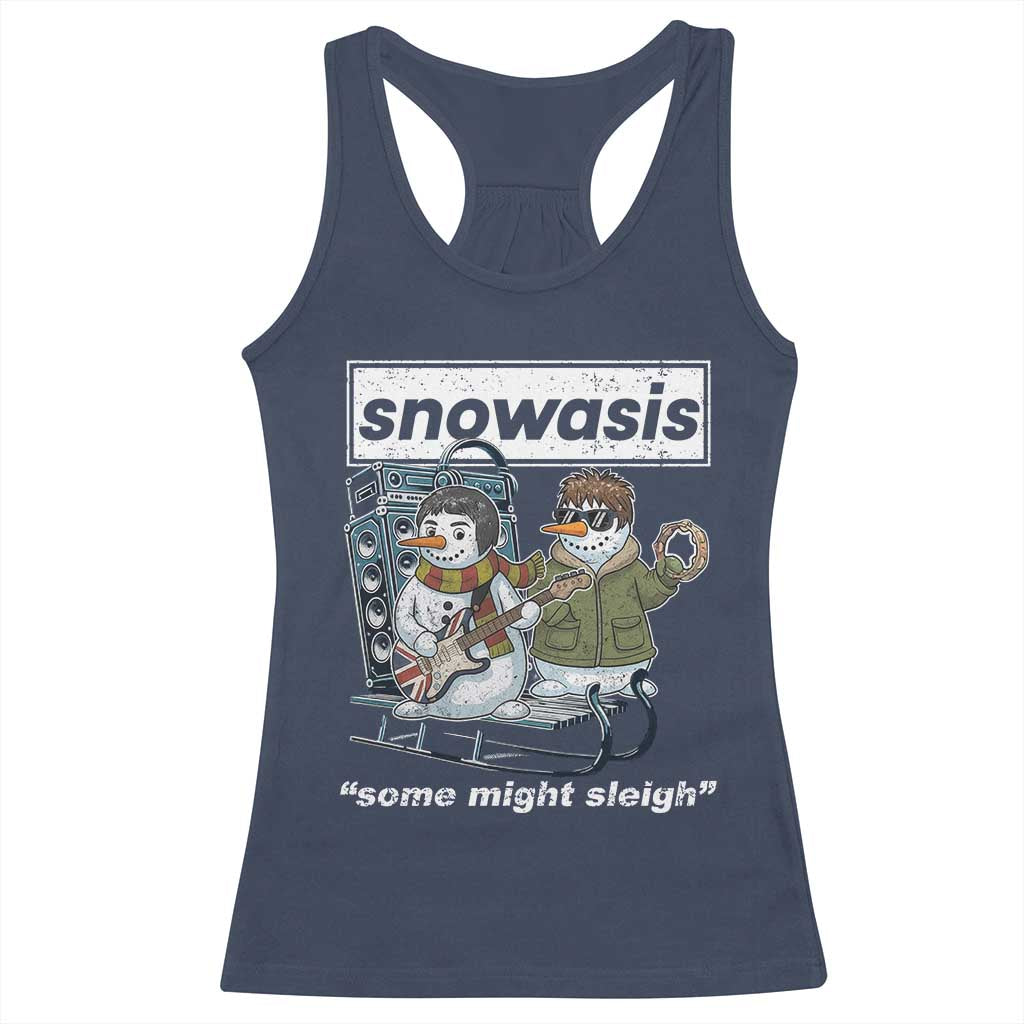 Snowasis Some Might Sleigh Racerback Tank Top Funny Christmas Snowmen Rock Band TS11 Navy Print Your Wear