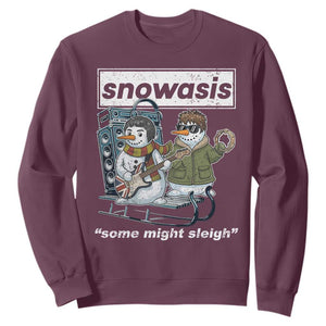 Snowasis Some Might Sleigh Sweatshirt Funny Christmas Snowmen Rock Band TS11 Maroon Print Your Wear