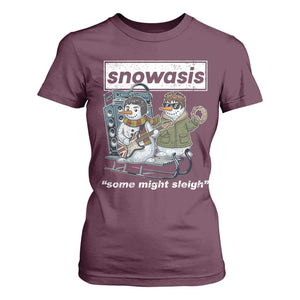 Snowasis Some Might Sleigh T Shirt For Women Funny Christmas Snowmen Rock Band TS11 Maroon Print Your Wear