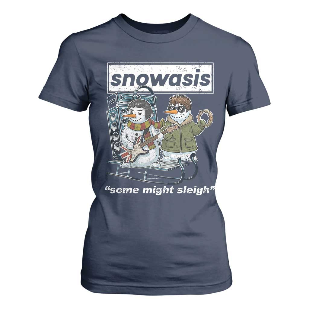 Snowasis Some Might Sleigh T Shirt For Women Funny Christmas Snowmen Rock Band TS11 Navy Print Your Wear