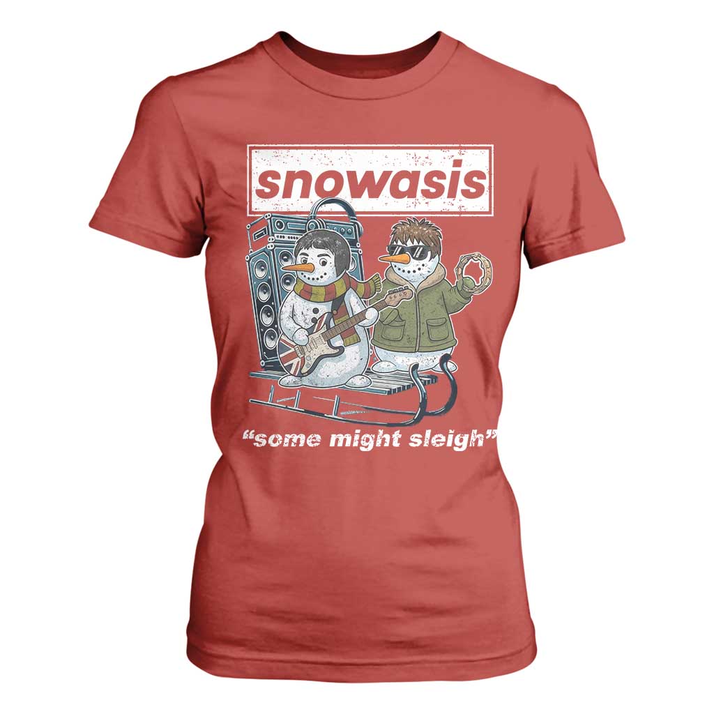 Snowasis Some Might Sleigh T Shirt For Women Funny Christmas Snowmen Rock Band TS11 Red Print Your Wear