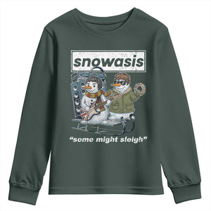 Snowasis Some Might Sleigh Youth Sweatshirt Funny Christmas Snowmen Rock Band TS11 Dark Forest Green Print Your Wear