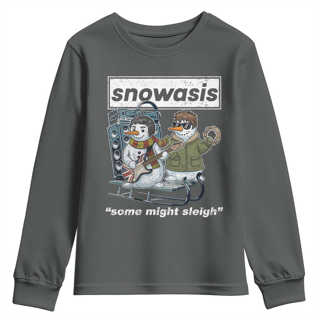 Snowasis Some Might Sleigh Youth Sweatshirt Funny Christmas Snowmen Rock Band TS11 Dark Heather Print Your Wear