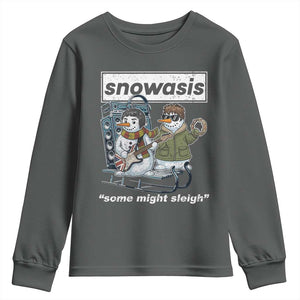 Snowasis Some Might Sleigh Youth Sweatshirt Funny Christmas Snowmen Rock Band TS11 Dark Heather Print Your Wear