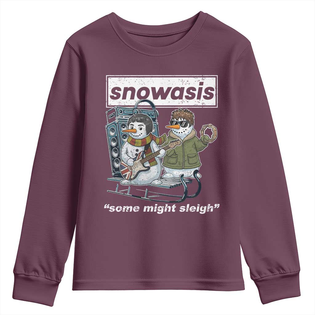 Snowasis Some Might Sleigh Youth Sweatshirt Funny Christmas Snowmen Rock Band TS11 Maroon Print Your Wear