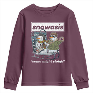 Snowasis Some Might Sleigh Youth Sweatshirt Funny Christmas Snowmen Rock Band TS11 Maroon Print Your Wear