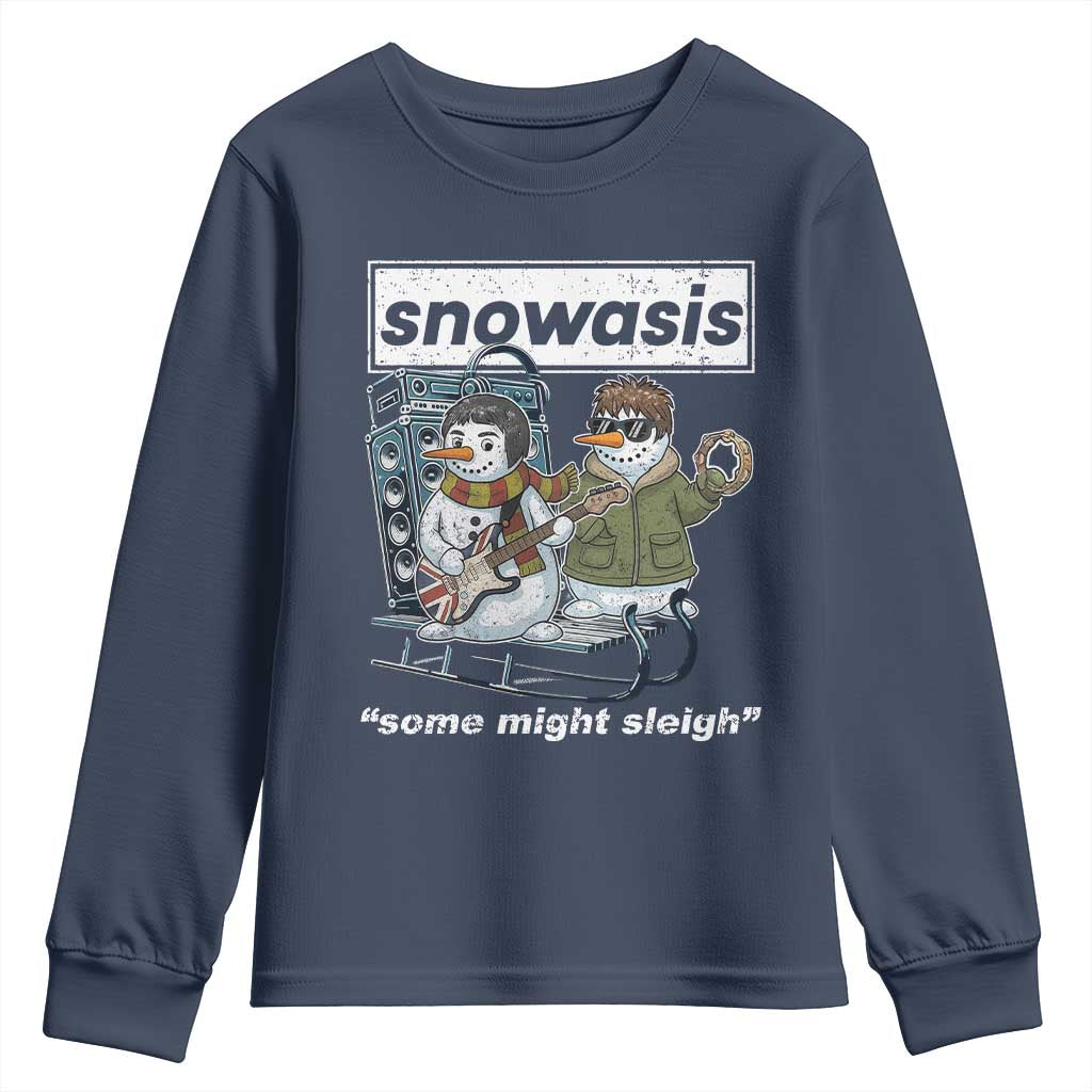 Snowasis Some Might Sleigh Youth Sweatshirt Funny Christmas Snowmen Rock Band TS11 Navy Print Your Wear
