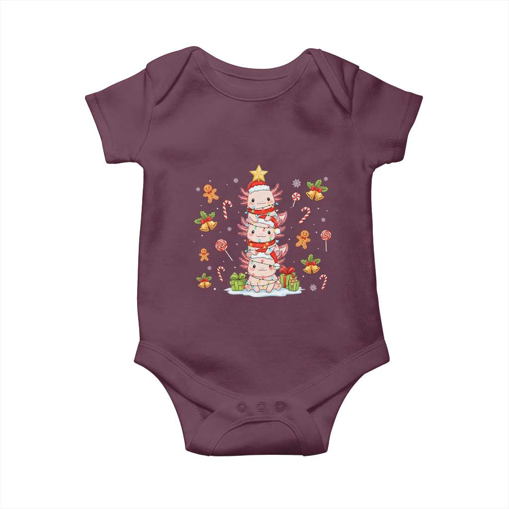 Funny Christmas Kawaii Axolotl Xmas Tree Baby Onesie TS11 Maroon Print Your Wear