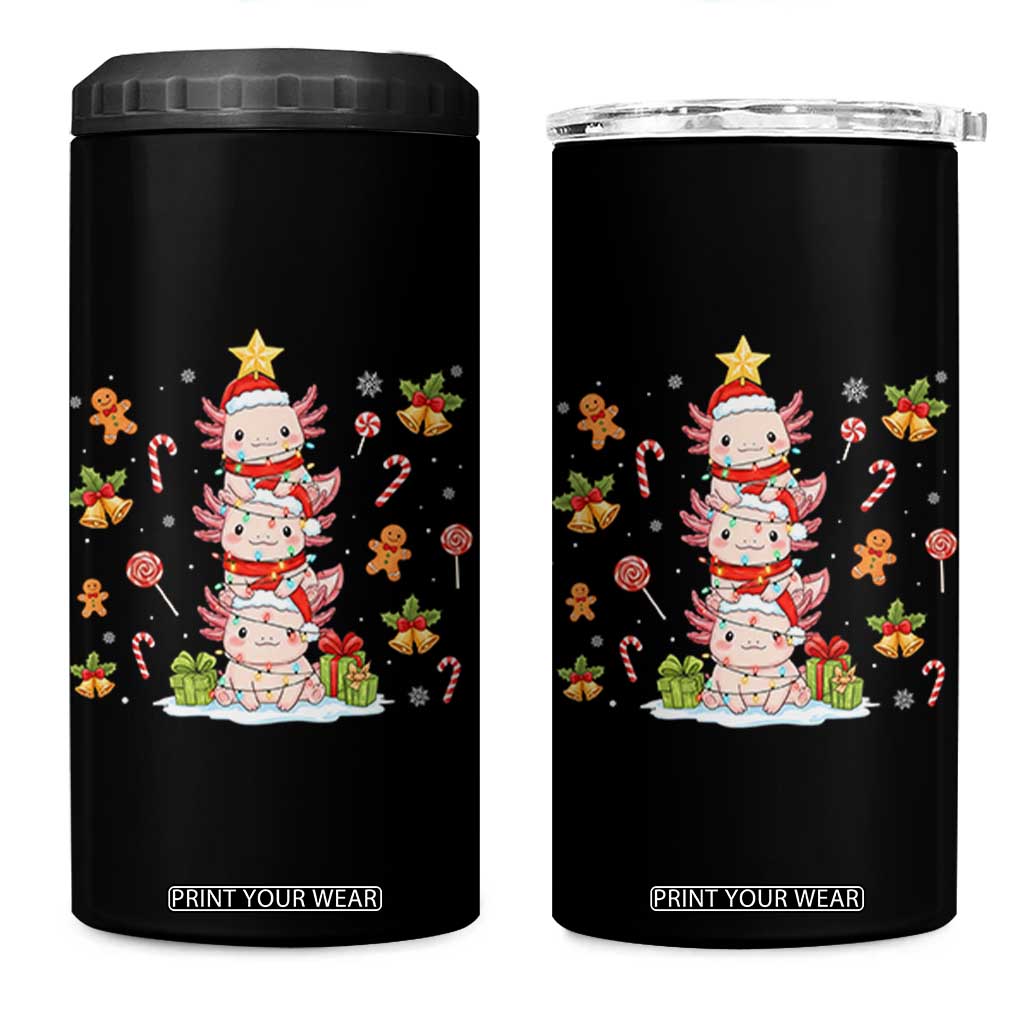 Funny Christmas Kawaii Axolotl Xmas Tree 4 in 1 Can Cooler Tumbler TS11 One Size: 16 oz Black Print Your Wear