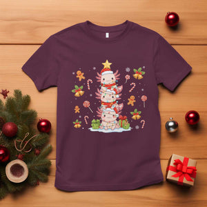 Funny Christmas Kawaii Axolotl Xmas Tree T Shirt TS11 Maroon Print Your Wear