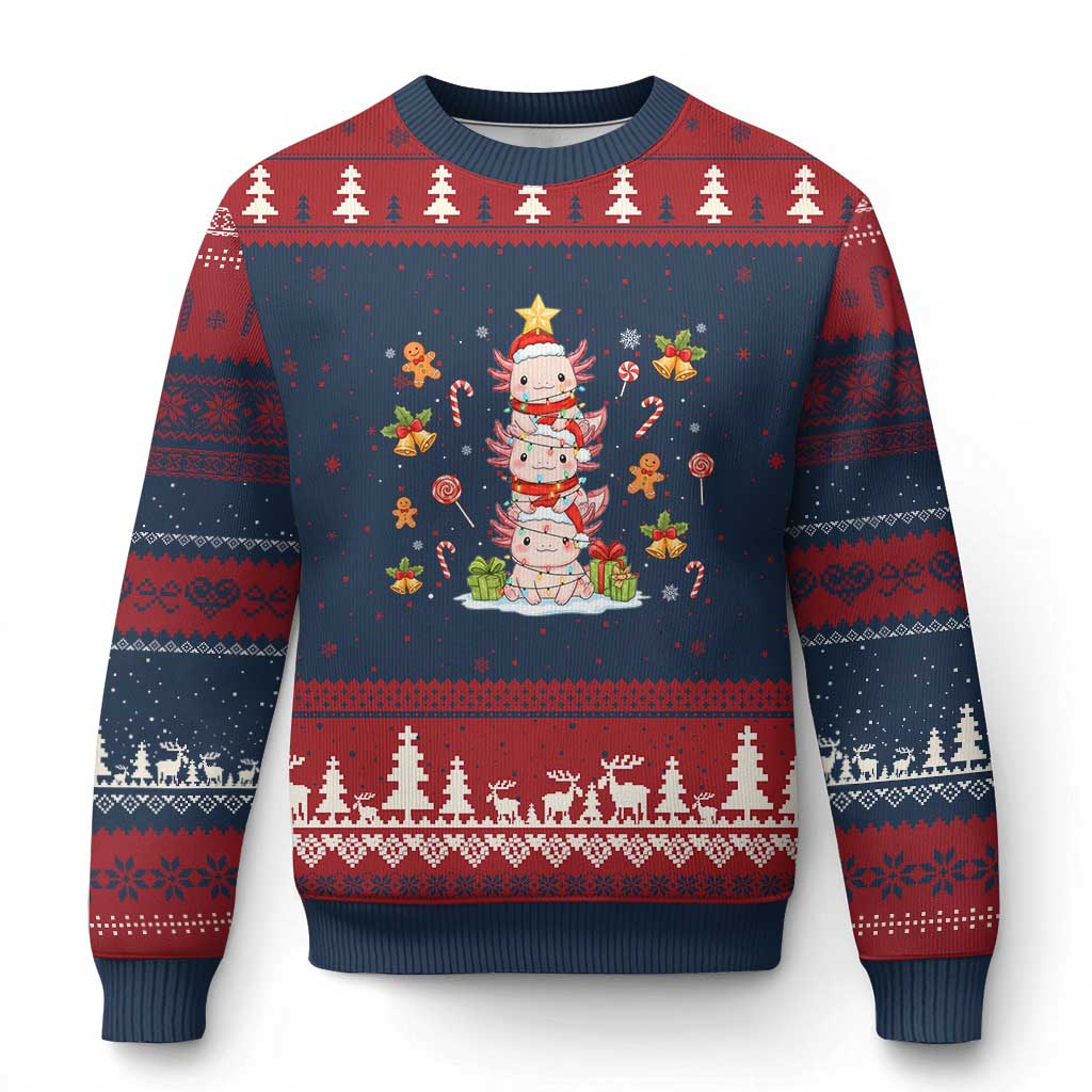 Funny Xmas Kawaii Axolotl Xmas Tree Ugly Christmas Sweater TS11 Navy Red Print Your Wear