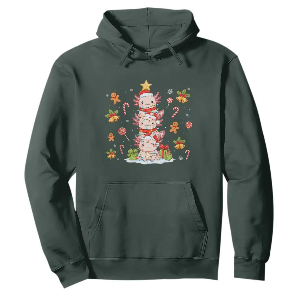 Funny Christmas Kawaii Axolotl Xmas Tree Hoodie TS11 Dark Forest Green Print Your Wear