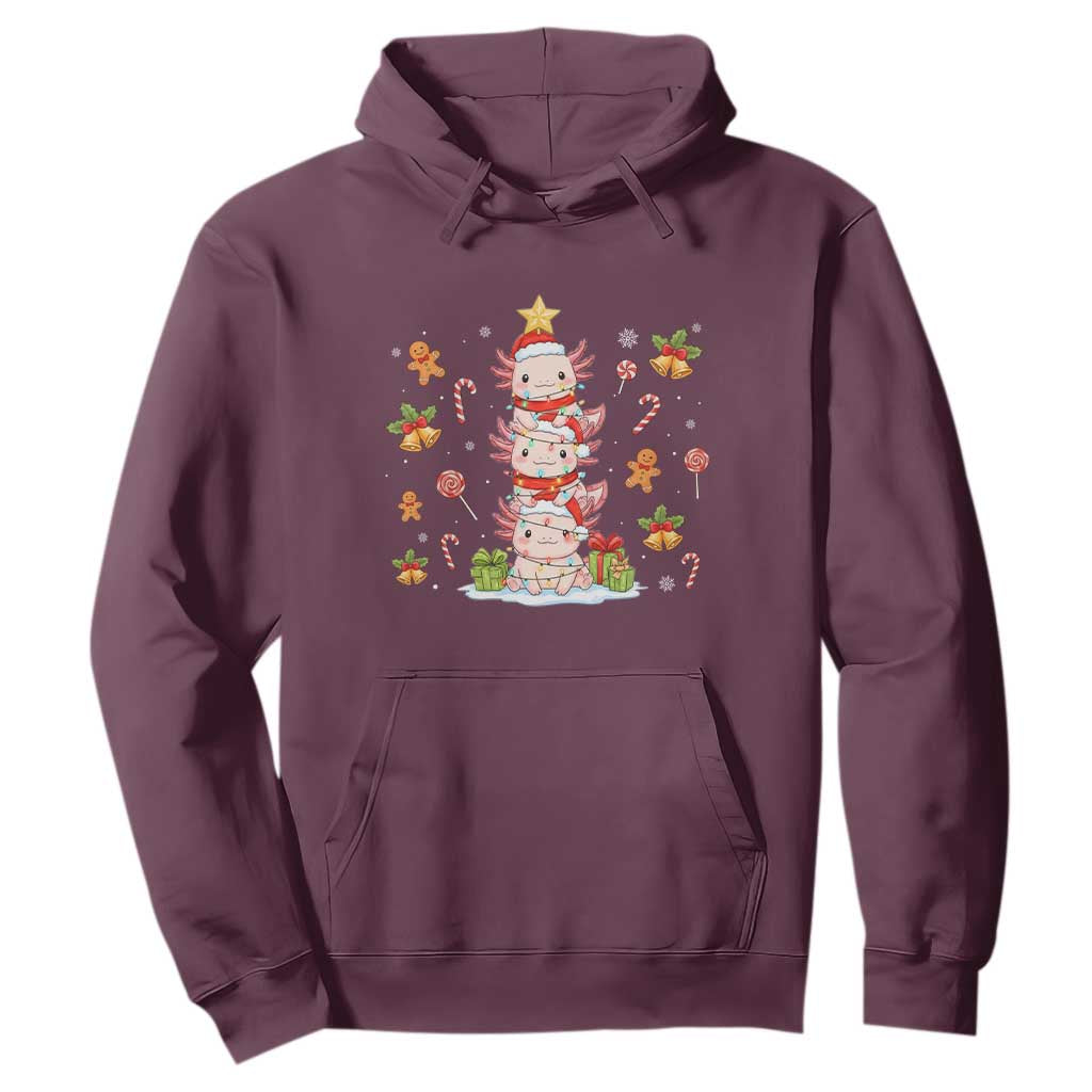 Funny Christmas Kawaii Axolotl Xmas Tree Hoodie TS11 Maroon Print Your Wear