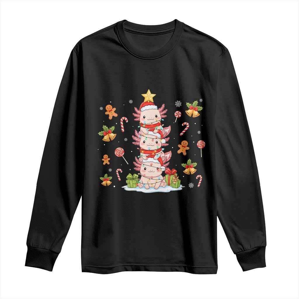 Funny Christmas Kawaii Axolotl Xmas Tree Long Sleeve Shirt - Print Your Wear