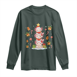 Funny Christmas Kawaii Axolotl Xmas Tree Long Sleeve Shirt TS11 Dark Forest Green Print Your Wear